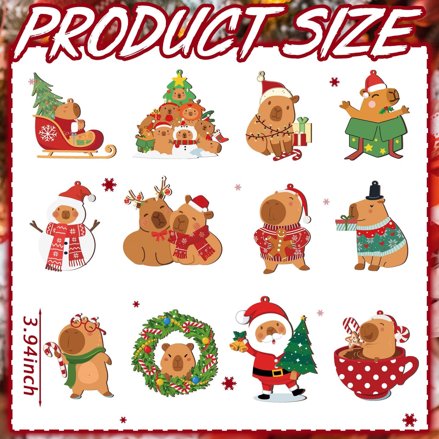 AceOrbit 24 Pcs Christmas Tree Ornaments Capybara Christmas Tree Decorations Capy Xmas Wooded Hanging Xmas Decorations for Stocking Stuffers Capybara Gifts Holiday Halloween Party Supplies