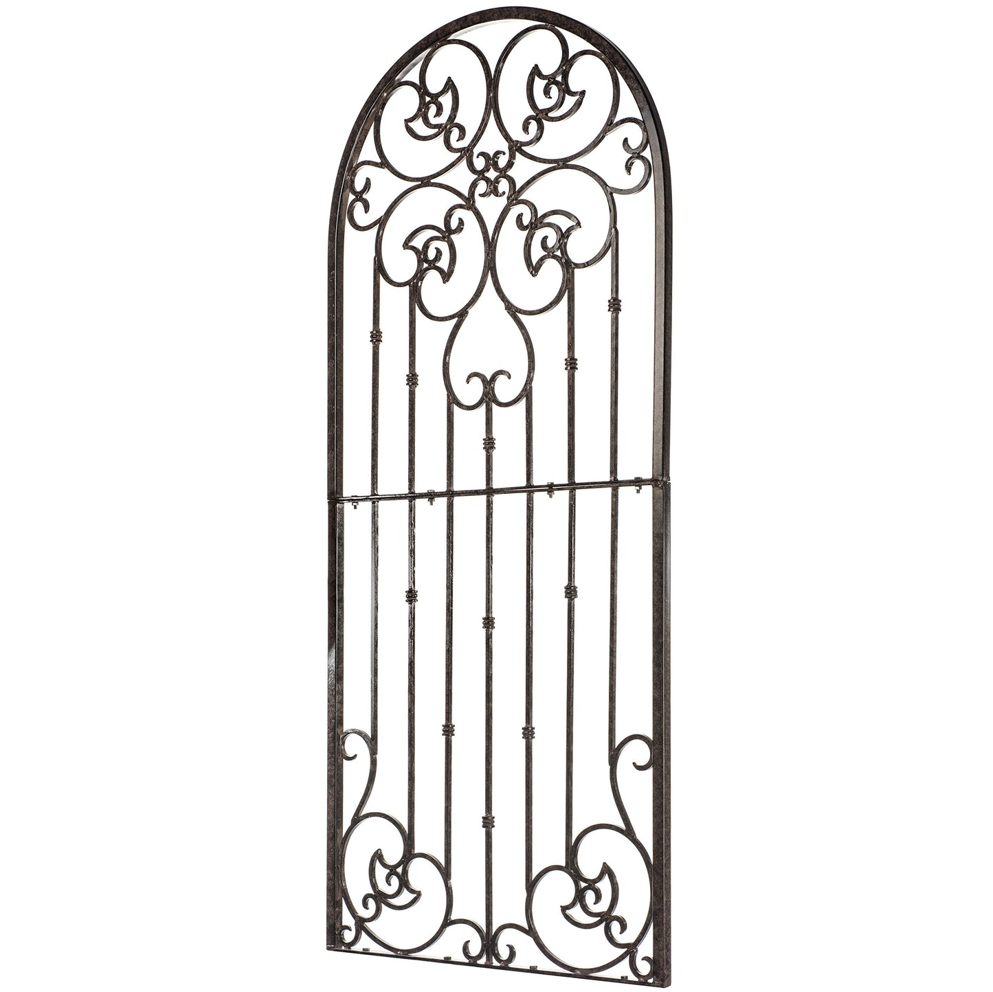 H Potter 72” Heavy Duty Garden Trellis – 60 lb Solid Iron Scrollwork Panel, 1” Metal Frame with Ground & Stabilizing Stakes (Charcoal Brown)