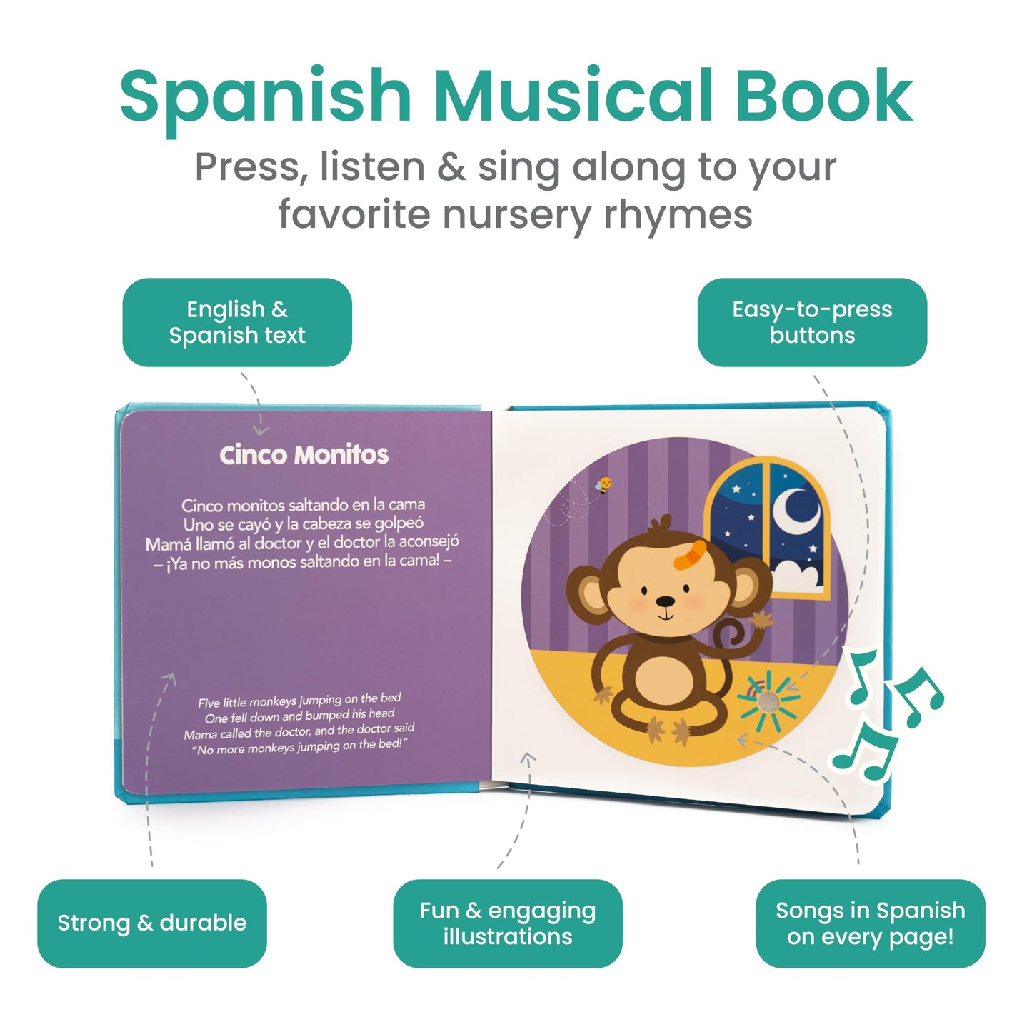 Binibi Estrellita ¿Dónde Estás? – Bilingual Musical Sound Book for Toddlers 1–3, Spanish Lullabies & Nursery Rhymes, Interactive Board Book. Libro en Español para Niños.