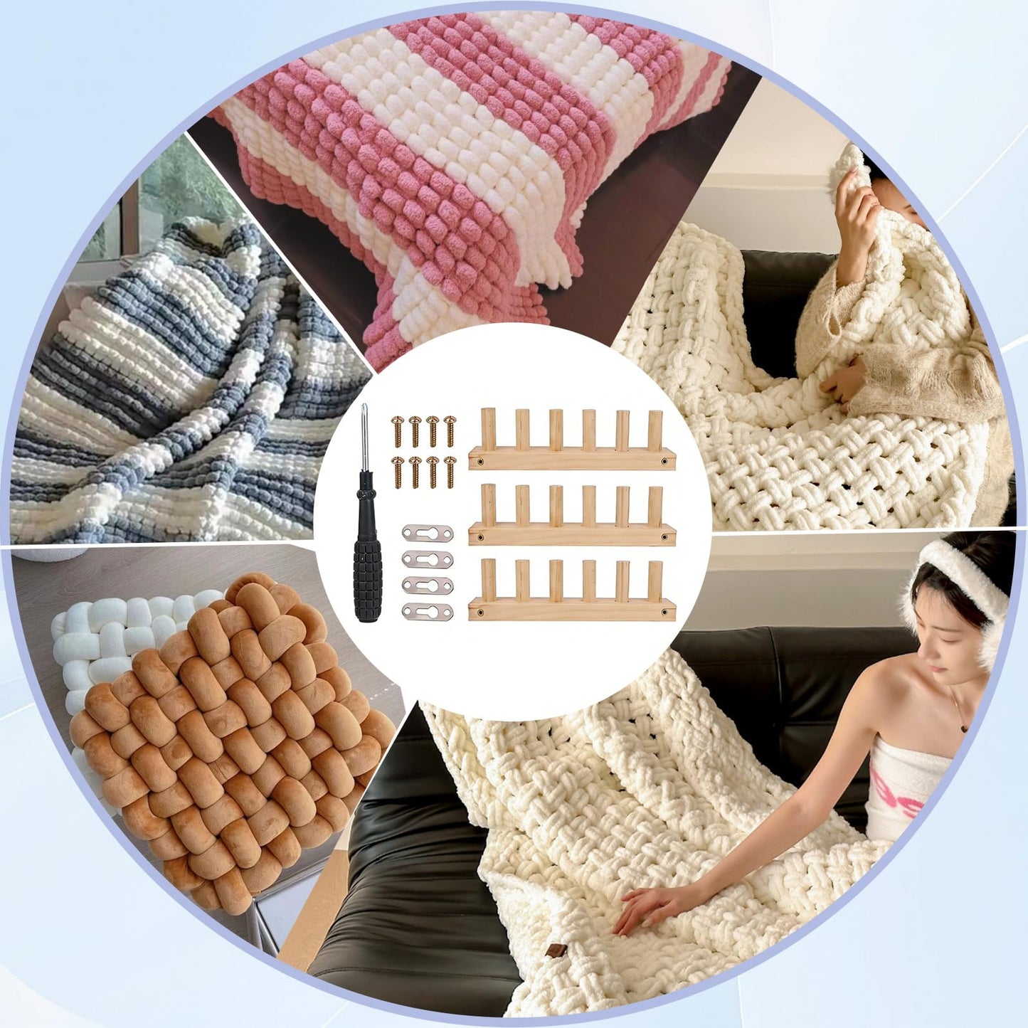 Xiyingcai 35.4" Wooden Chunky Knitting Blanket Loom Kit - Beginner-Friendly Hand Knitting Loom for Chunky Yarn, DIY Blanket Throw Weaving Loom for Adults