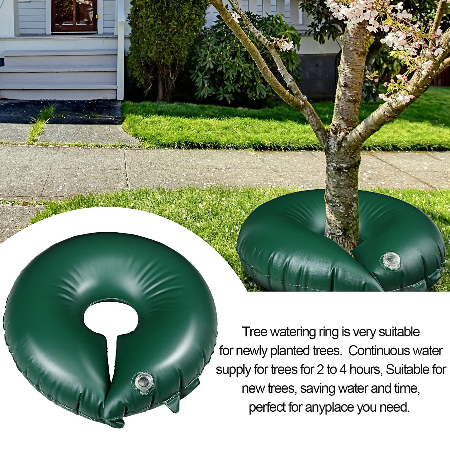 TaoBary 2 Pcs 10 Gallon Tree Watering Ring Bag Slow Release Watering Bag Deep Root Automatic Drip System PVC Drip Irrigation Pouch Donuts for Newly Planted Multi Trunk Trees Shrubs (Green)