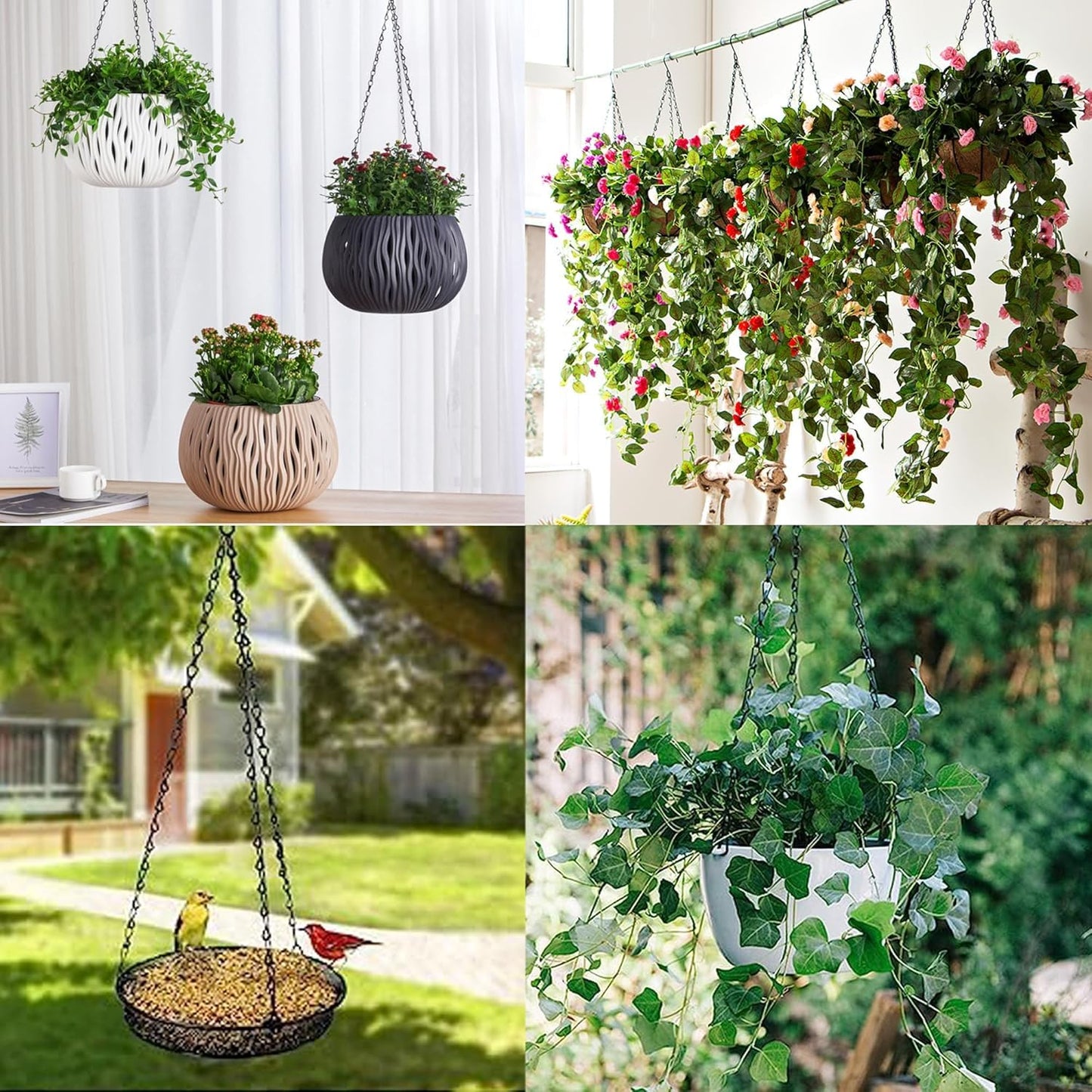 PWireless 3 Pack 16 inch Hanging Basket Chain, Long Hanging Plant Chains, Flower Pot Basket Chains 3 Point Replacement Chain Hangers for Planters, Bird Feeders, Lanterns and Other Ornaments (Black)