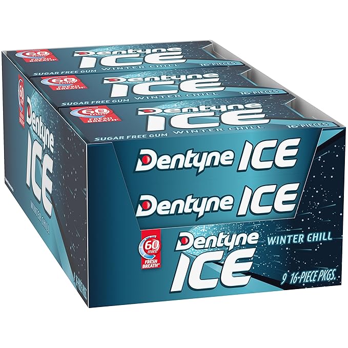 Dentyne Ice Winter Chill Sugar-Free Chewing Gum, 9 Packs of 16 Pieces (144 Total Pieces)