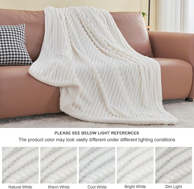 INFIIXSO Sherpa Throw Blanket for Couch - Super Soft & Warm Striped Fleece Blanket, Cozy Plush Fluffy Blanket All Season Use (Off White, 60x80 Inches)