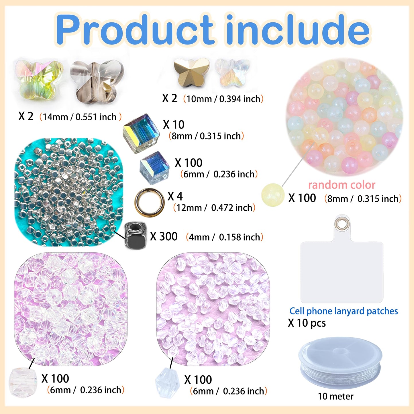 AOUXSEEM Beaded Mobile Phone Chains Making Kit, Can Make 10 Pcs Cell Phone Wrist Straps, Assorted Crystal Diamond/Butterfly/Metal/Round Beads for Girls DIY Handmade Gifts