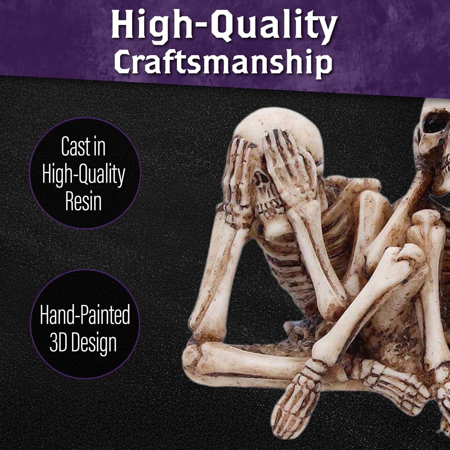 Nemesis Now Three Wise Corpse Figurines 7.3cm – Gothic Skeleton Home Decor, See Hear Speak No Evil, Hand Painted Resin Statue, Gifts for Collectors