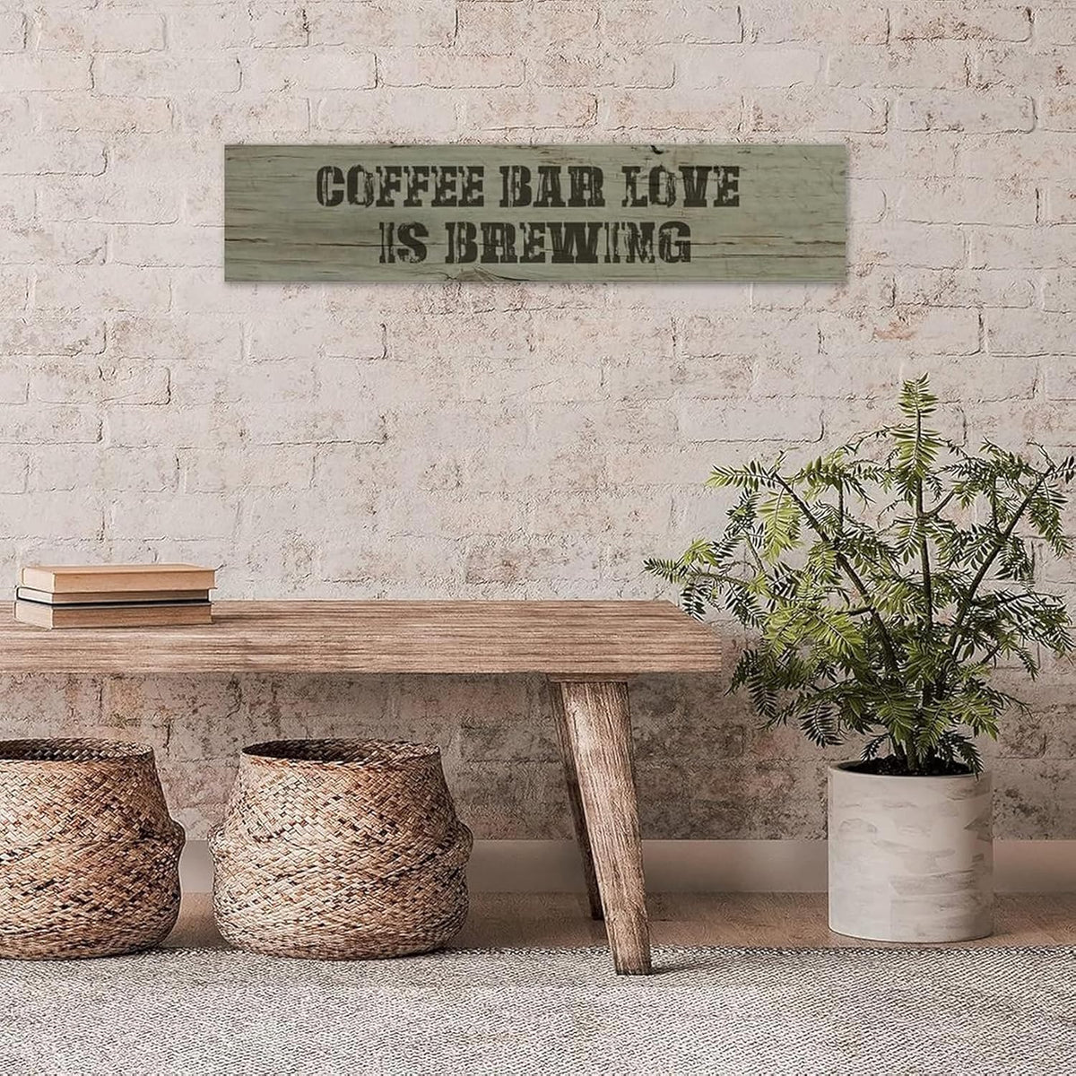 Generic Funny Wood Sign Coffee Bar Love is Brewing Rustic Wooden Hanging Sign Home Farmhouse Kitchen Wall Decoration 16 x 4 Inch