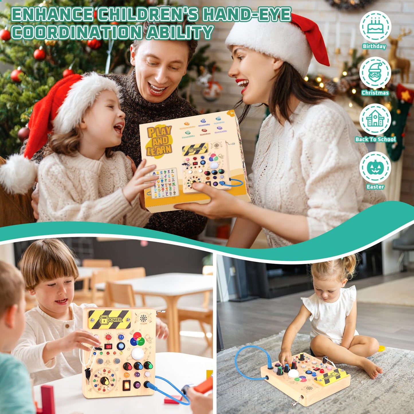 Konijiwa Busy Board, Montessori Toys for 1-3 Years Old Boys & Girls, Sensory Toys for Kids with Autism, Toddlers Learning Activity for Early Development (Busy Board v5)