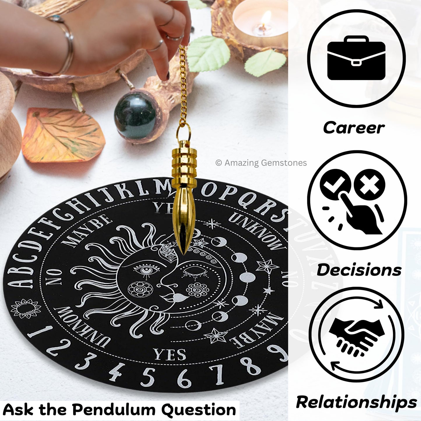 Amazing Gemstone Healing Metal Pendulums for Divination, Gold Karnak 4 Ring Steel Copper Pendulum High Energy Pendulo de Bronce Pendulos de Mesa MP28