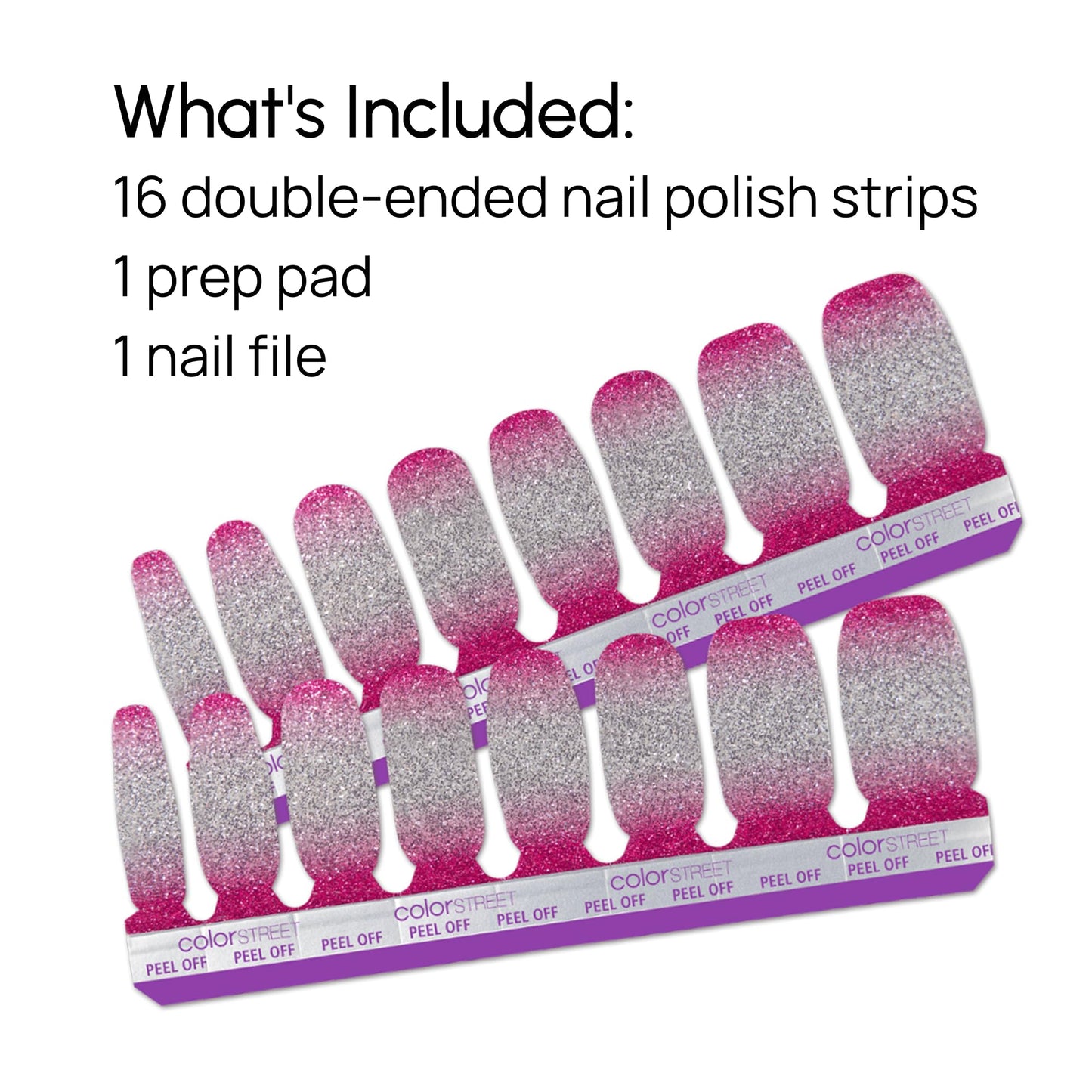 Color Street Vegas Vixen Nail Strips - Pink & Silver Glitter Gradient - Glamorous Glitter Finish - 16 Double-Ended Nail Strips - Easy Peel & Stick Application - No Dry Time, Long-Lasting Wear