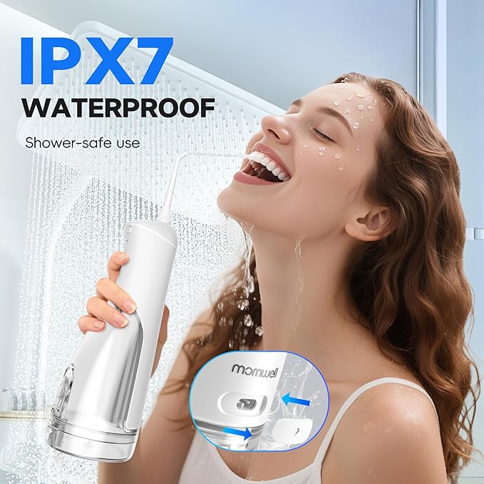 Mornwell Water Dental Flosser Cordless for Teeth Cleaning, 5 Modes Waterproof Oral Irrigator, 300ML Rechargeable Gum Braces Flossers Cleaner, Portable Electric Flossing Machine for Travel Home (White)