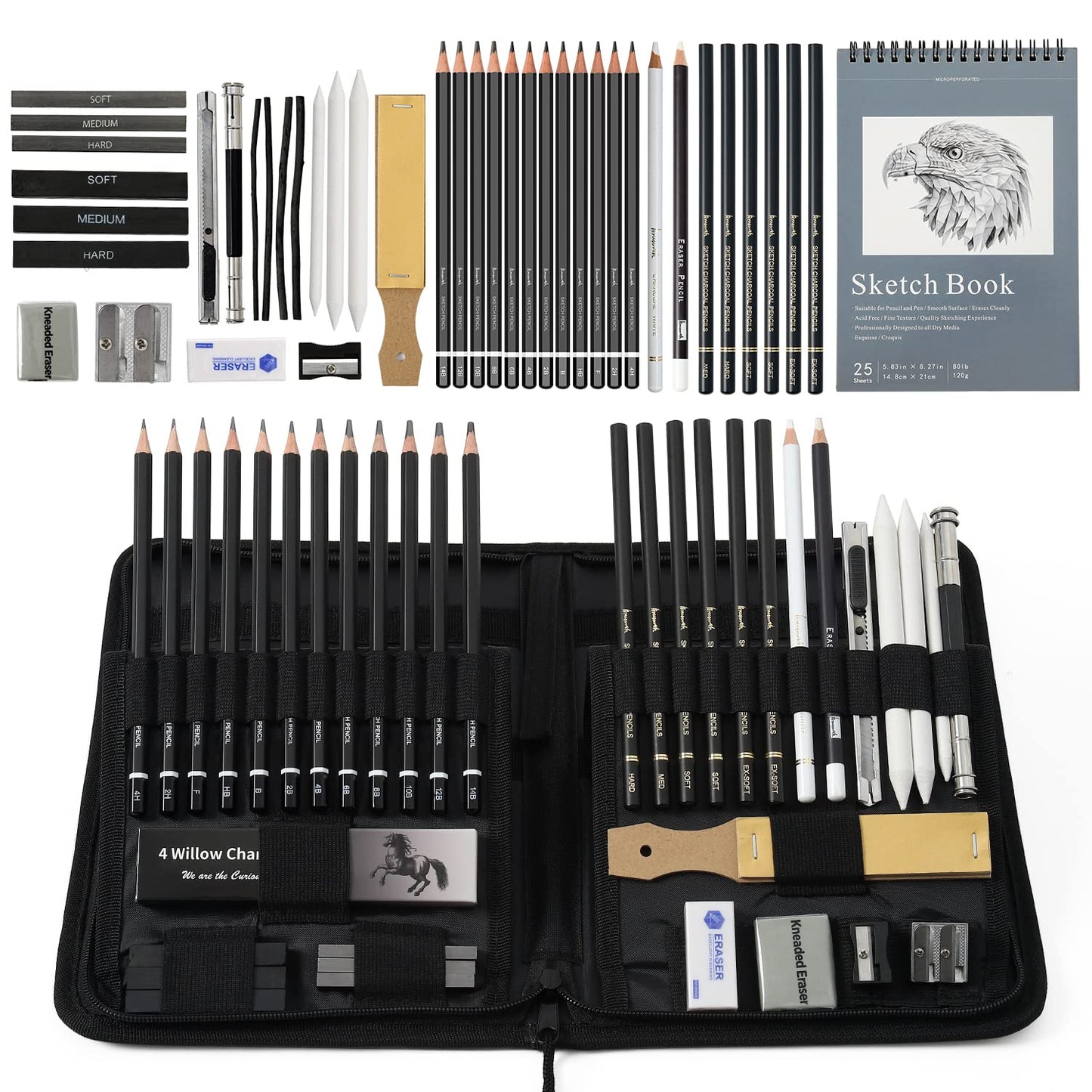 Brusarth 42 Pack Drawing Set Sketching Kit, Pro Art Sketch Supplies with Sketchbook, Include Graphite Pencil, Charcoal Pencil, Sharpener, Eraser Art Supplies for Artists Adults Teens Beginner