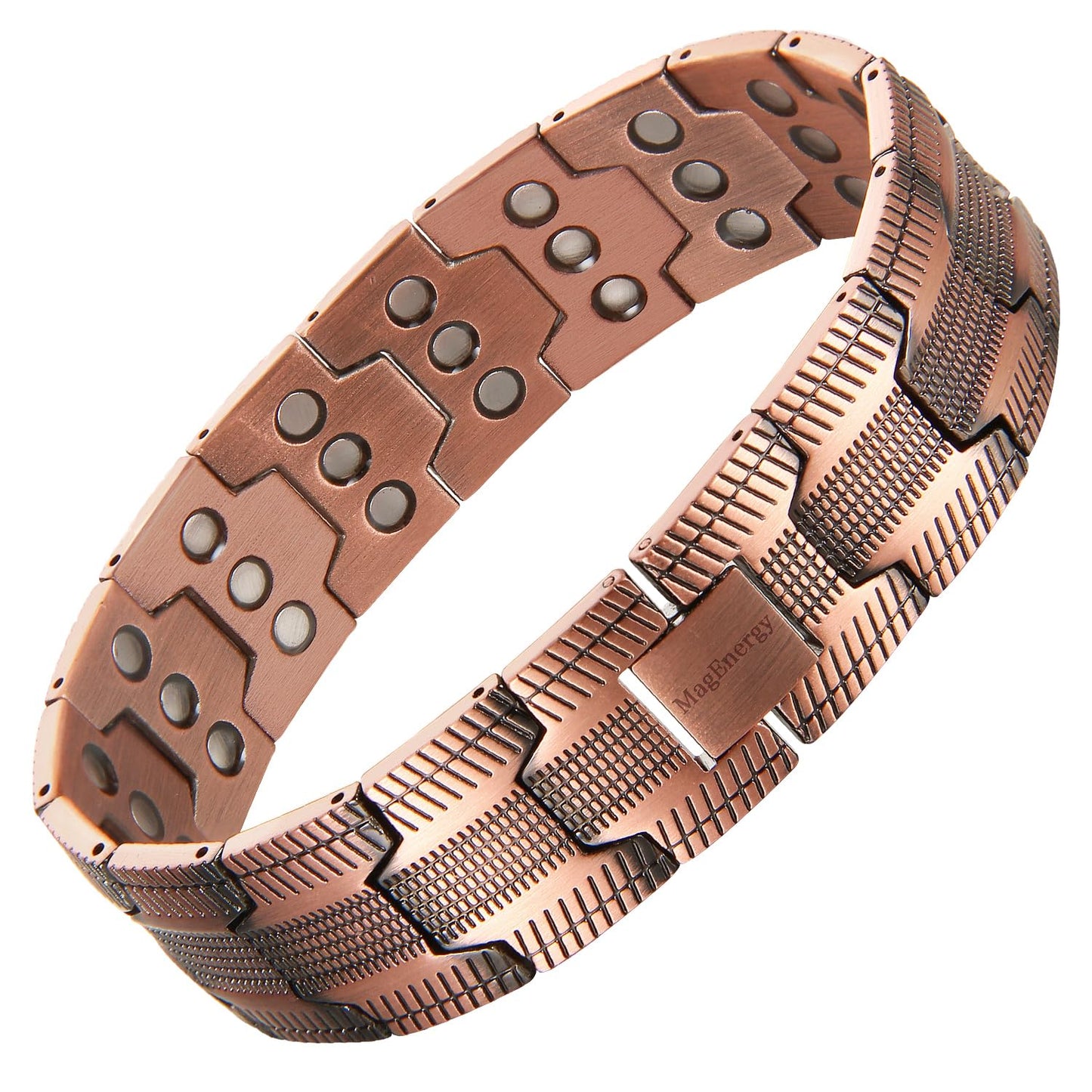 MagEnergy Copper Bracelet for Men, 3-Row Magnet Design, Ultra Strength Magnetic Bracelet 99.99% Pure Copper Wristband Adjustable Jewelry Gift with Sizing Tool
