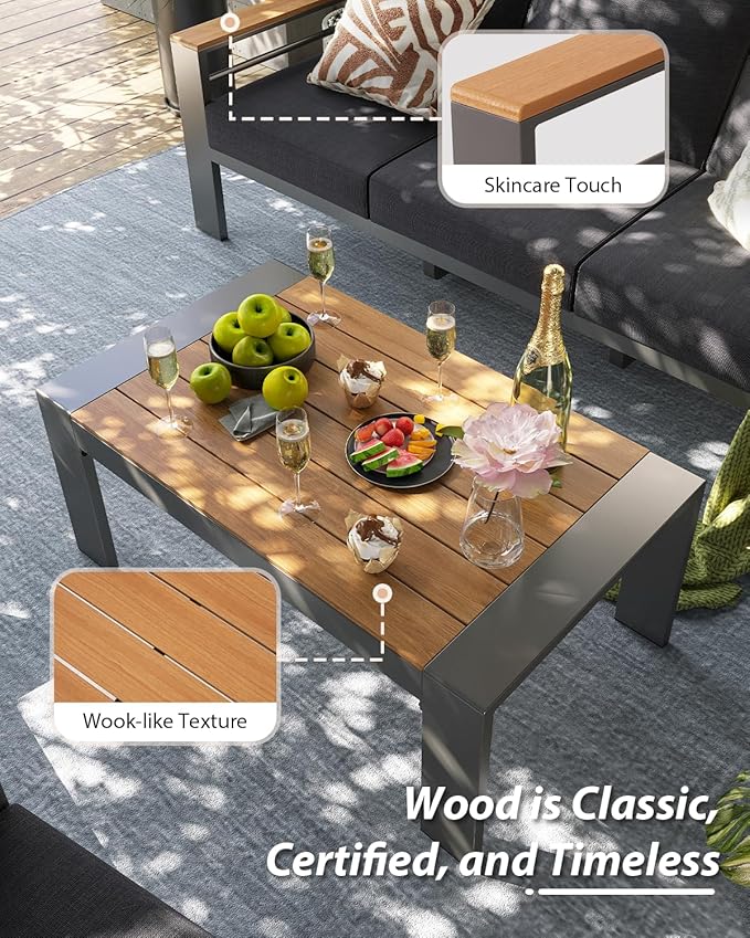 Aoxun Aluminum Outdoor Patio Furniture Set, 4 Seats Outdoor Sectional with Coffee Table, Patio Conversation Sets with Upgraded Armrests and Cushions for Backyard, Garden and Poolside