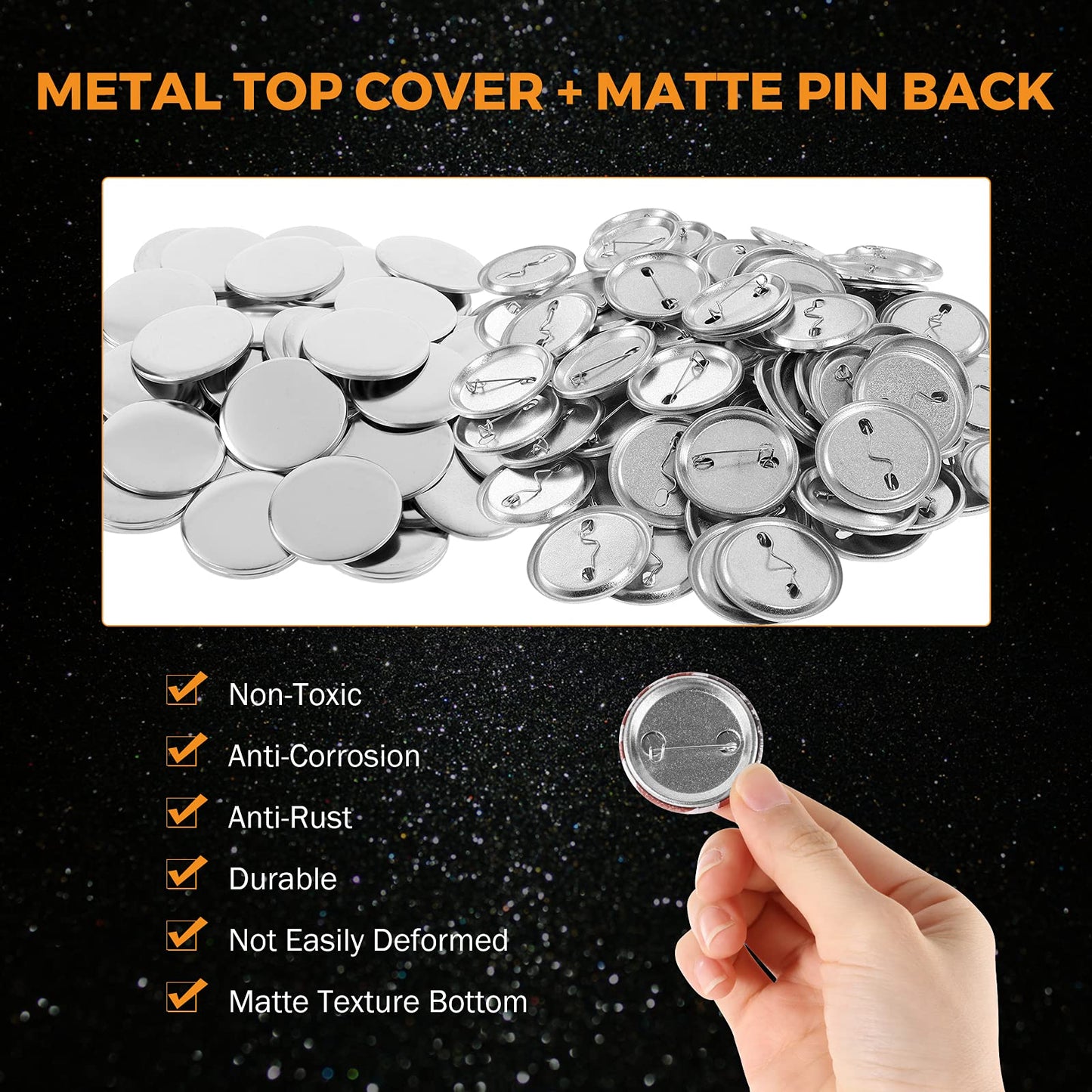 BEAMNOVA 100 Sets 44mm / 1.73 in (Approx. 1-3/4 inch) Metal Button Supplies Blanks, for Round Pin Maker Machine, Matte Metallic Back, Hand Press Badge Making Parts