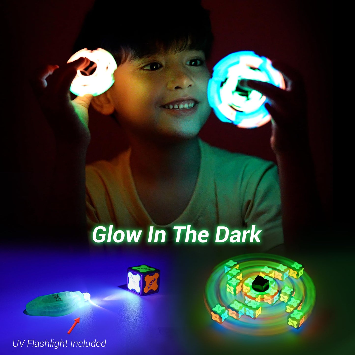 TOSY Magnet Fidget Spinner Glow - 16 Blocks, 3in1 Toy: Transformable Fidget Spinner, Infinity/Puzzle Cube, Easter Basket Stuffers Gift for Kids/Adults, Glowing STEM Sensory Stress Relief