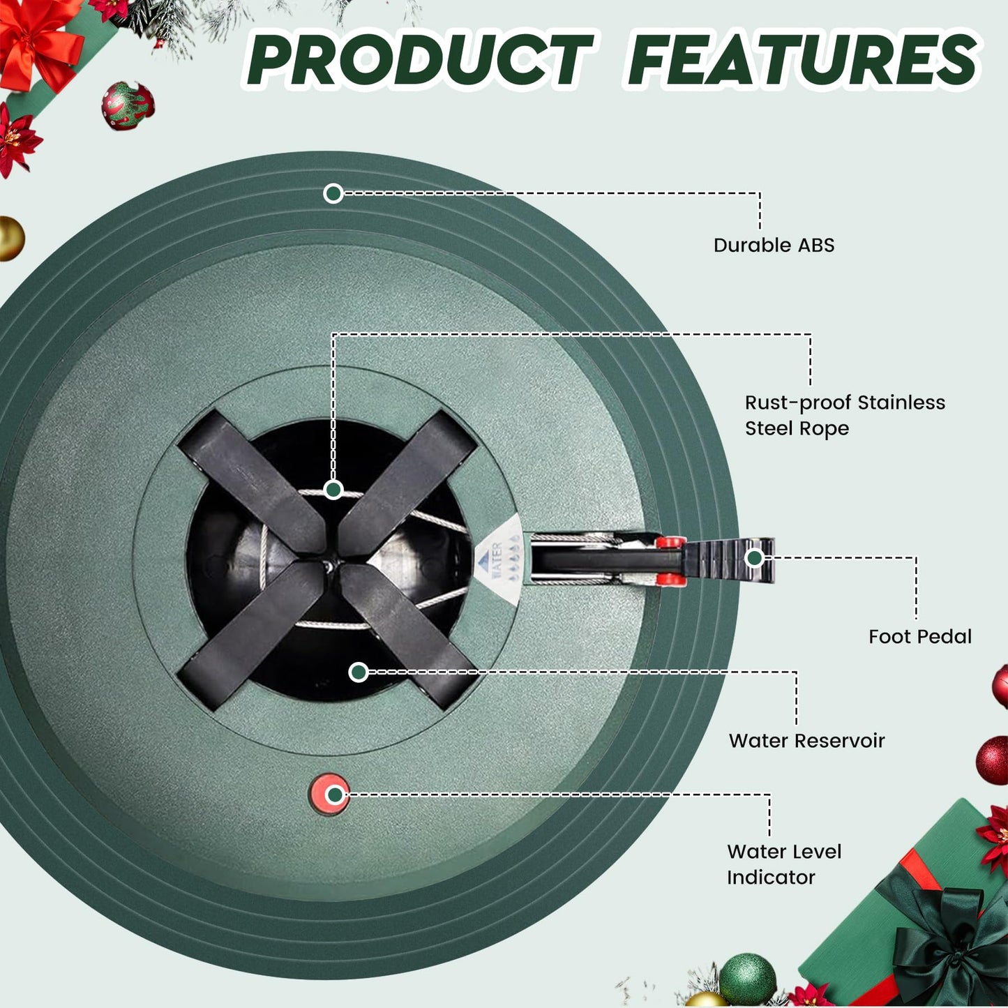 XXGFRM Christmas Tree Stand with Water Reservoir, Fast Clamp, Foot Pedal, Water Level Indicator, Fits up to 9FT