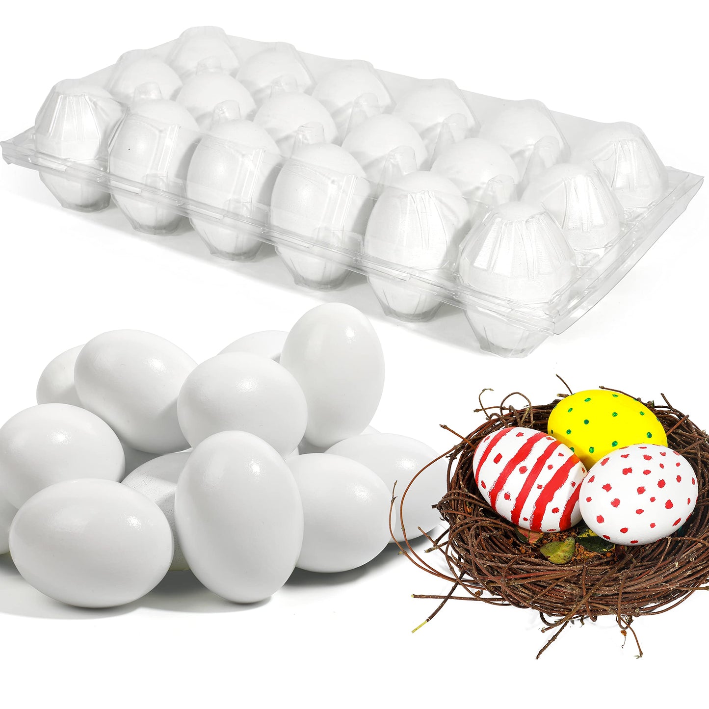 JOYIN 36 Pcs Easter White Wooden Egg, Fake Eggs Plain Decorating for DIY Paint Your Own Egg Decor, Easter Craft, Basket Stuffers, School Activities Supplies