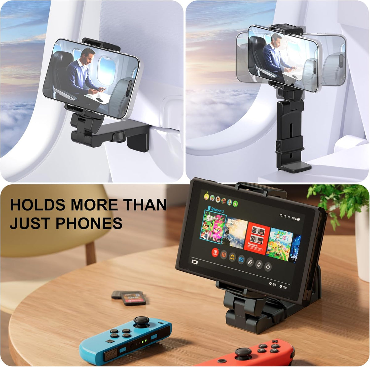 Perilogics 2025 Upgraded Travel Essentials Must Haves Airplane Phone Holder Mount. Improved Ergonomic Lever, Perfect for Long Flight, Cruise, Desk, Travel Gift for Content Creator
