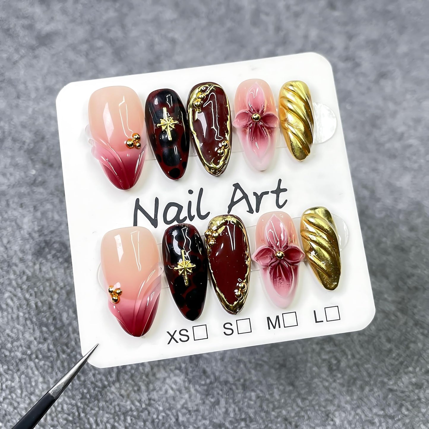 Handmade Press On Nails Almond Homemade Press On Nails French Tip With 3D Design Fake Nail Art For Women M