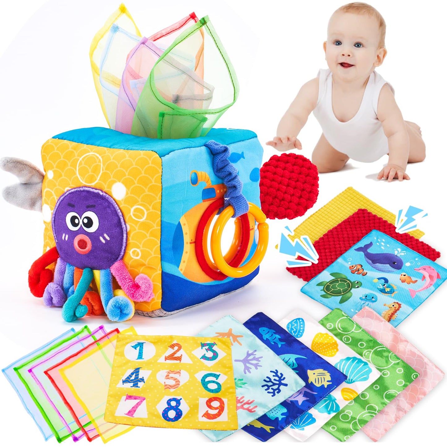hahaland Baby Toys 0-12 Months - Soft, Crinkle, Squeaky, Sensory Toys for Babies