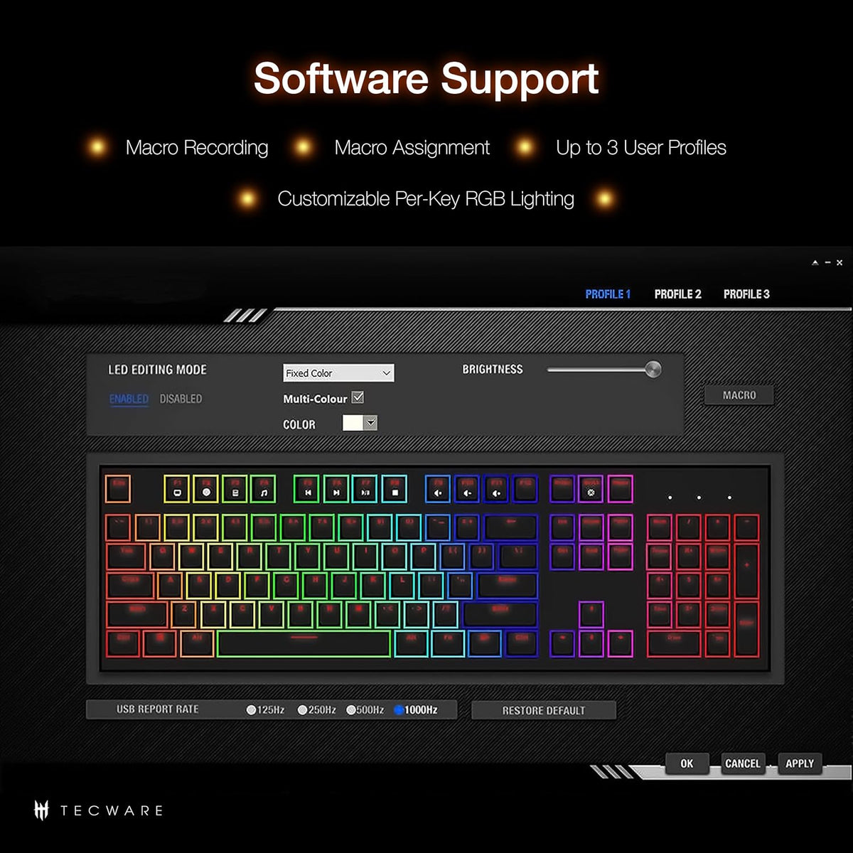 TECWARE Phantom 87 Key Mechanical Keyboard, RGB led, Outemu Brown Switch