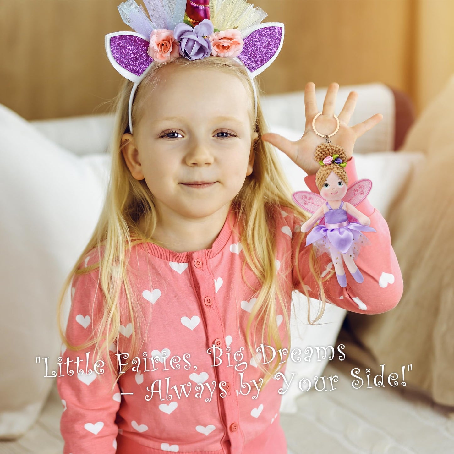 June Garden 7" Enchanted Garden Fairy Doll Elara - Plush Soft Keychain - Bag Charm Gift for Girls - Pink