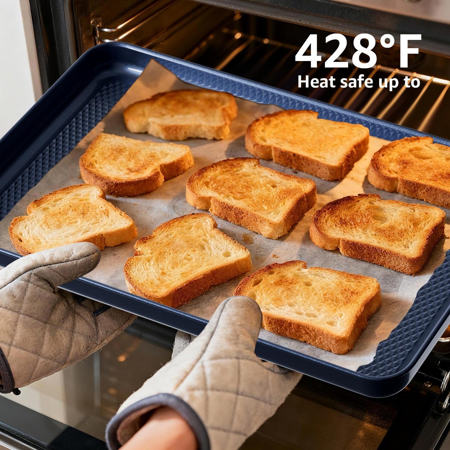Slow Slog 3Pcs Nonstick Baking Sheet, Baking Sheet Pan Set, Jelly Roll Pans, Cookies Sheet for Baking, Cookie Sheet Pan with Diamond Texture, Blue
