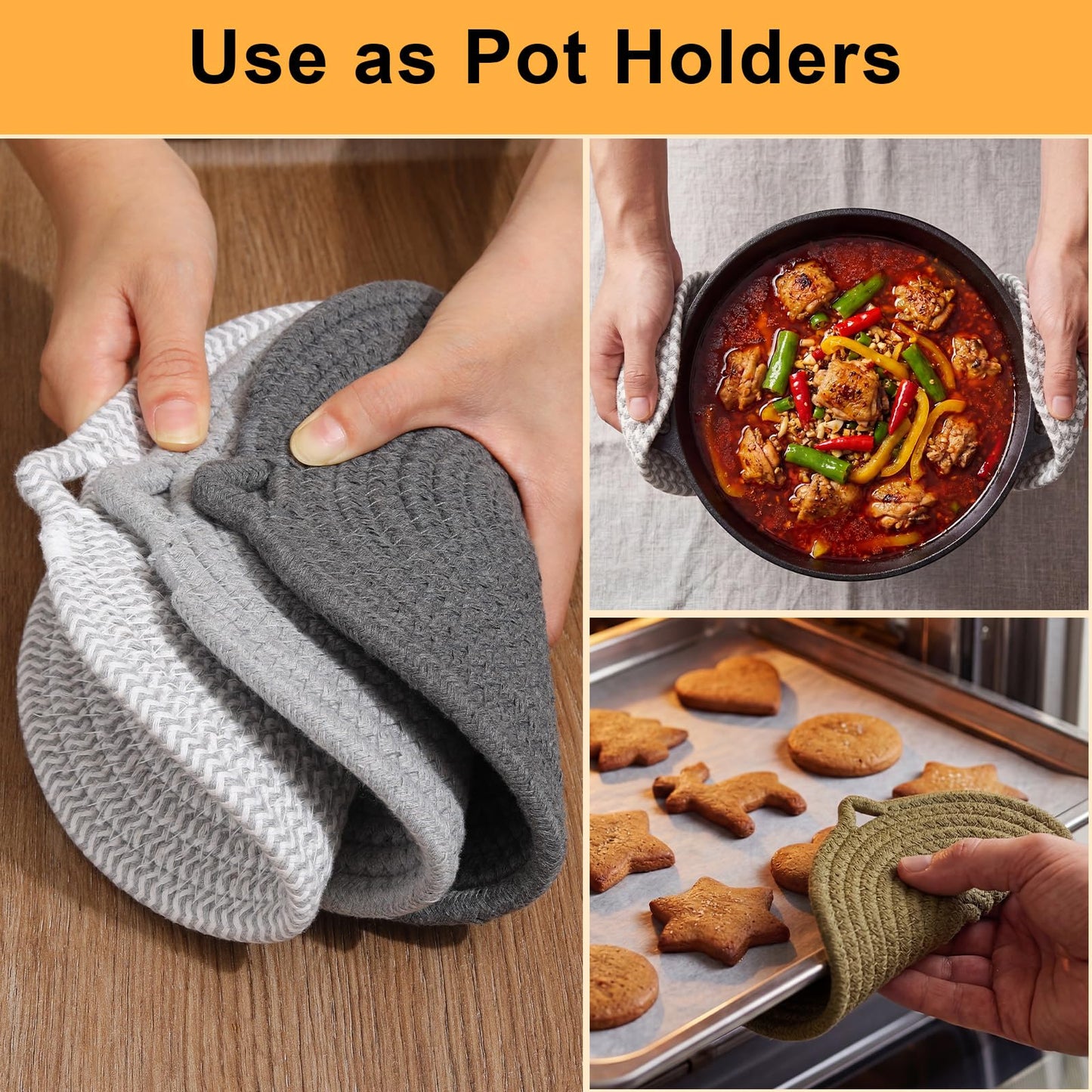 7" Trivets for Hot Dishes, 6 Pack Hot Pads for Kitchen Counter & Dining Table, Heat Resistant | Scratches | Stains Cotton Trivets for Hot Pots and Pans