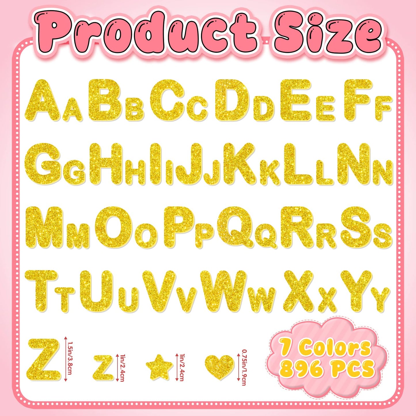 896 PCS Glitter Foam Letter Stickers, Self-Adhesive 3D ABC Alphabet Stickers, 14 Sheets EVA Foam Letters for Crafts Scrapbooking Gift Wrapping Card Making School Projects DIY Decor (Gold)