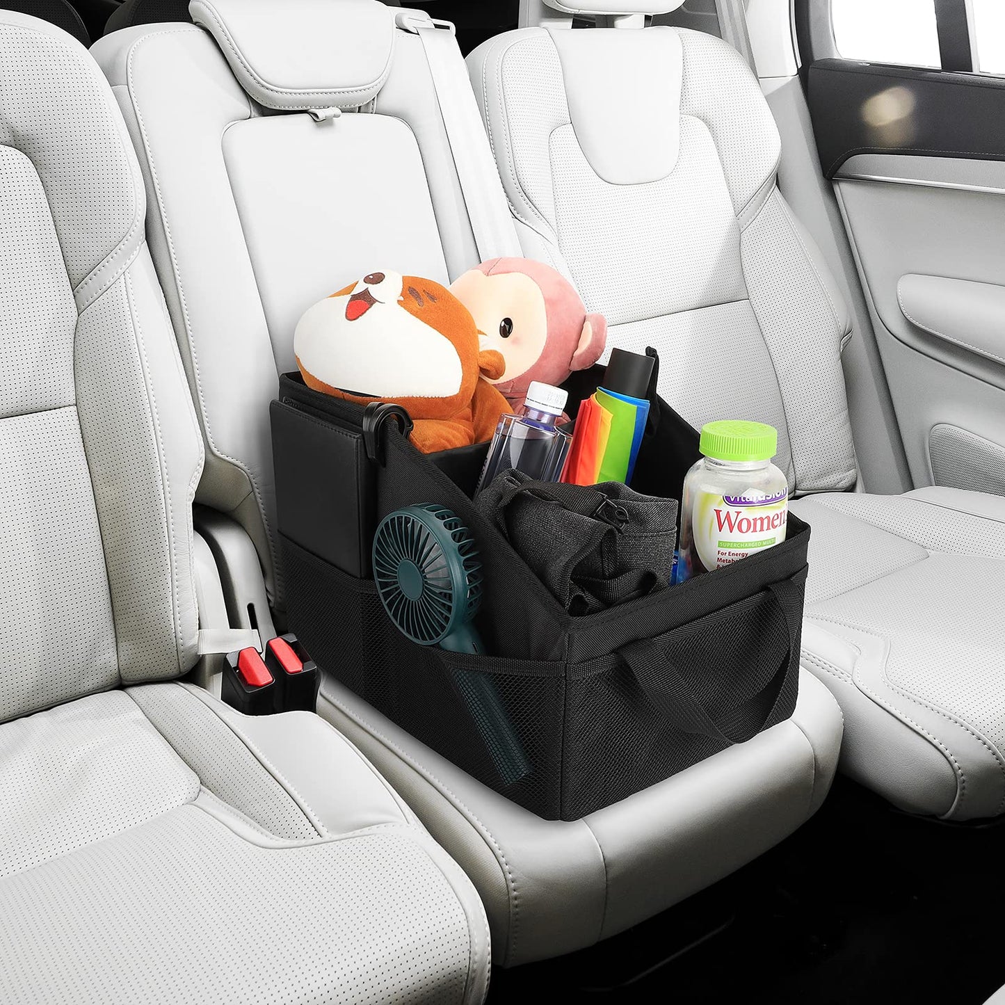 INFIVITA Car Organizer - Automotive Organizer for Front And Back Seat or Floor, Car Caddy Organizer with Divide, Handles and Multiple Mesh Pockets