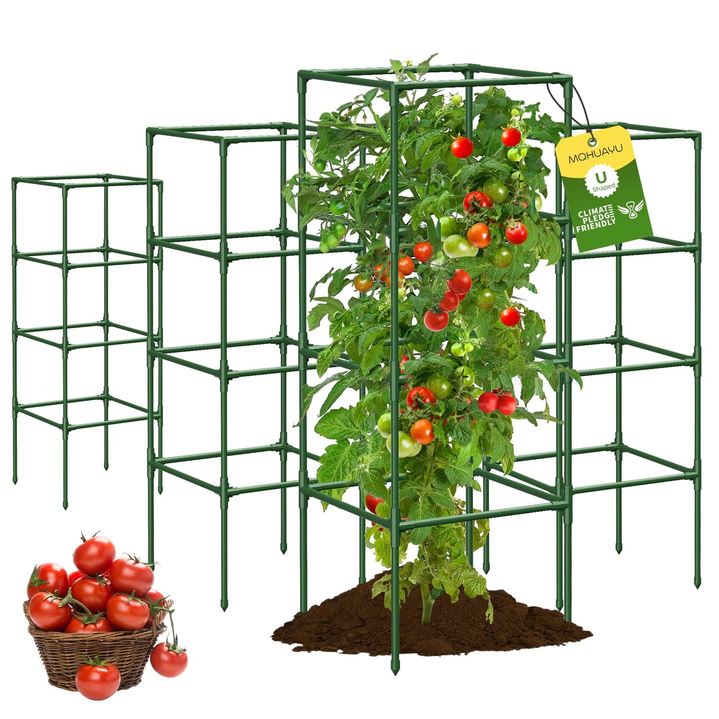 MQHUAYU 4 Pack Tomato Cage for Garden Support, 43 inch Tall Adjustable Plant Support Stakes, Tomato Trellis Extra Bold for Climbing Vegetables Plants Flowers