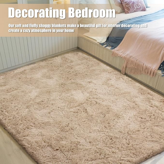 8x10 Fluffy Area Rugs for Living Room,Shag Area Rug for Bedroom,Beige Soft Fuzzy Rug Non-Shedding Indoor Plush Carpet for Kids Bedroom Nursery Home Decor