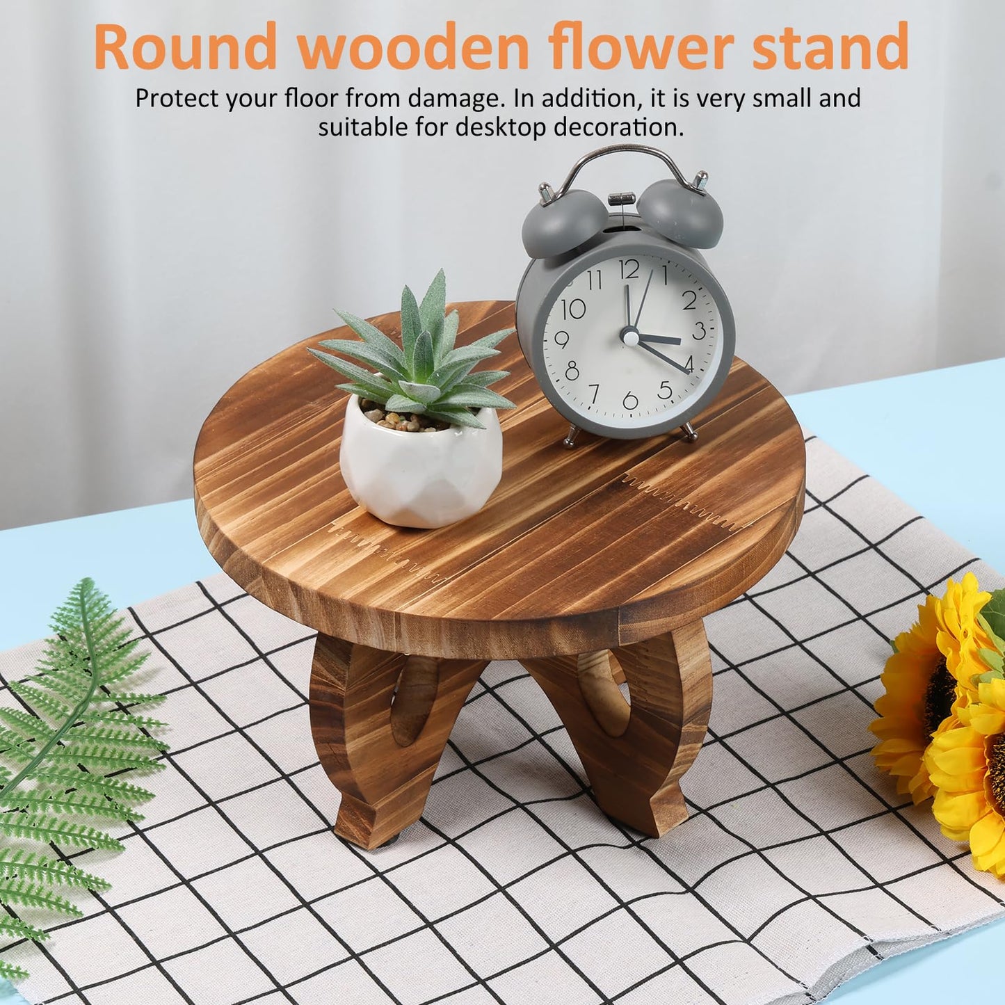 Wood Round Shape Planting Pedestal Stand, Plant Pot Display Stand, Sturdy Planter Stool Decorative Flower Pot Stand, Multipurpose Tabletop Planting Holder With Long Screws for Balcony Indoor (Coffee)
