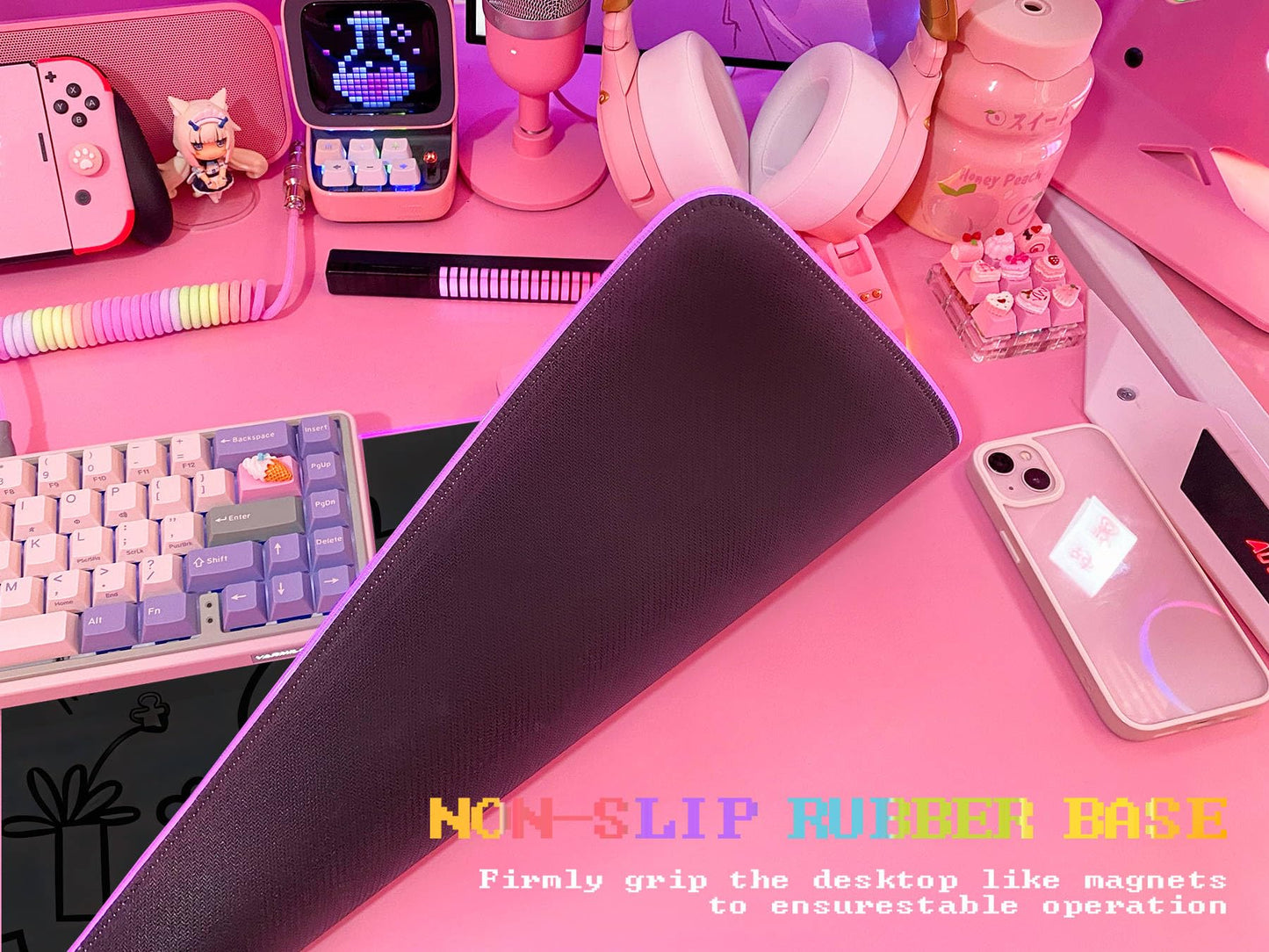 JMIYAV Pink RGB Gaming Mouse Pad 31.5x12 Inch PC XL Large Extended Glowing Led Light Up Desk Pad Non-Slip Rubber Base Computer Cute Mousepad Mat Desk Accessories Gaming Setup 4795