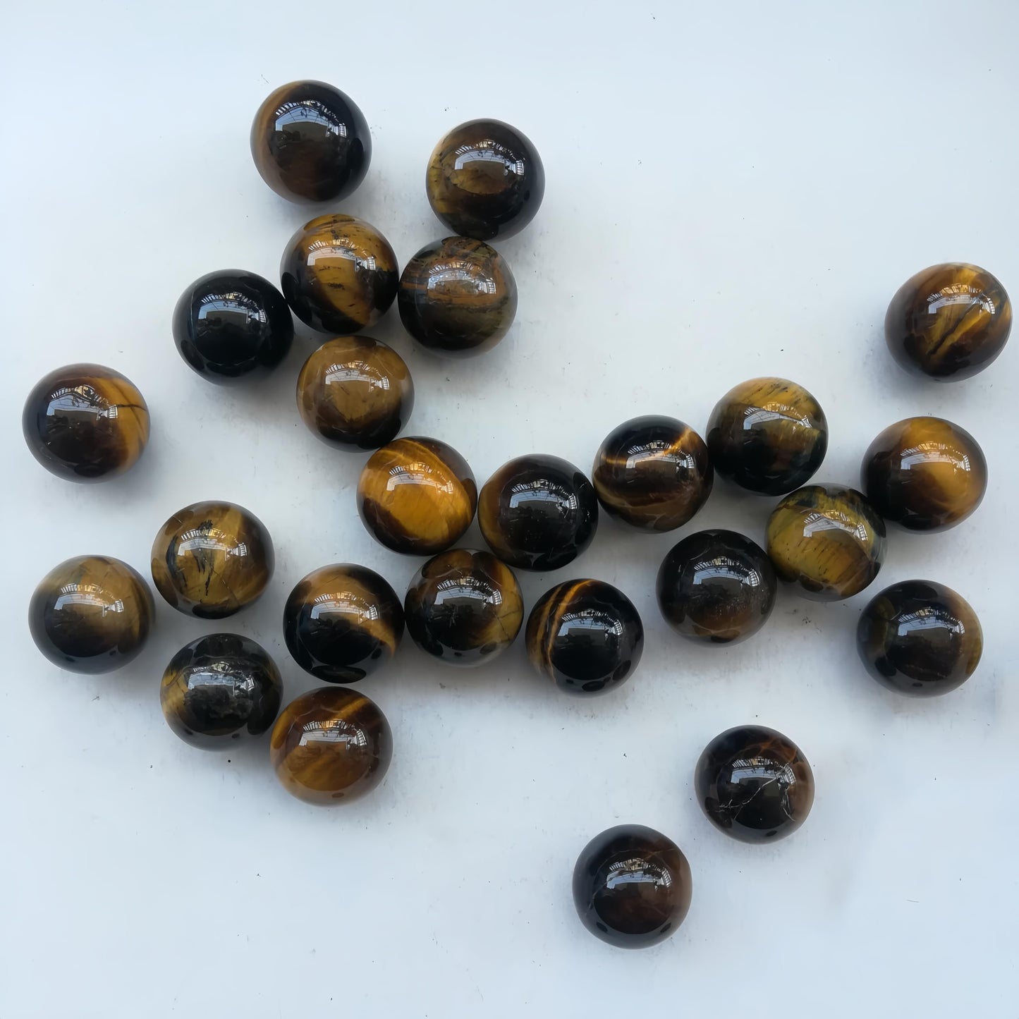 Sunshcat Natural Tiger's Eye 0.78 Inchs Crystals and Healing Stone Ball Set,Home Desktop Feng Shui Array Decoration(7 Pieces) ﻿