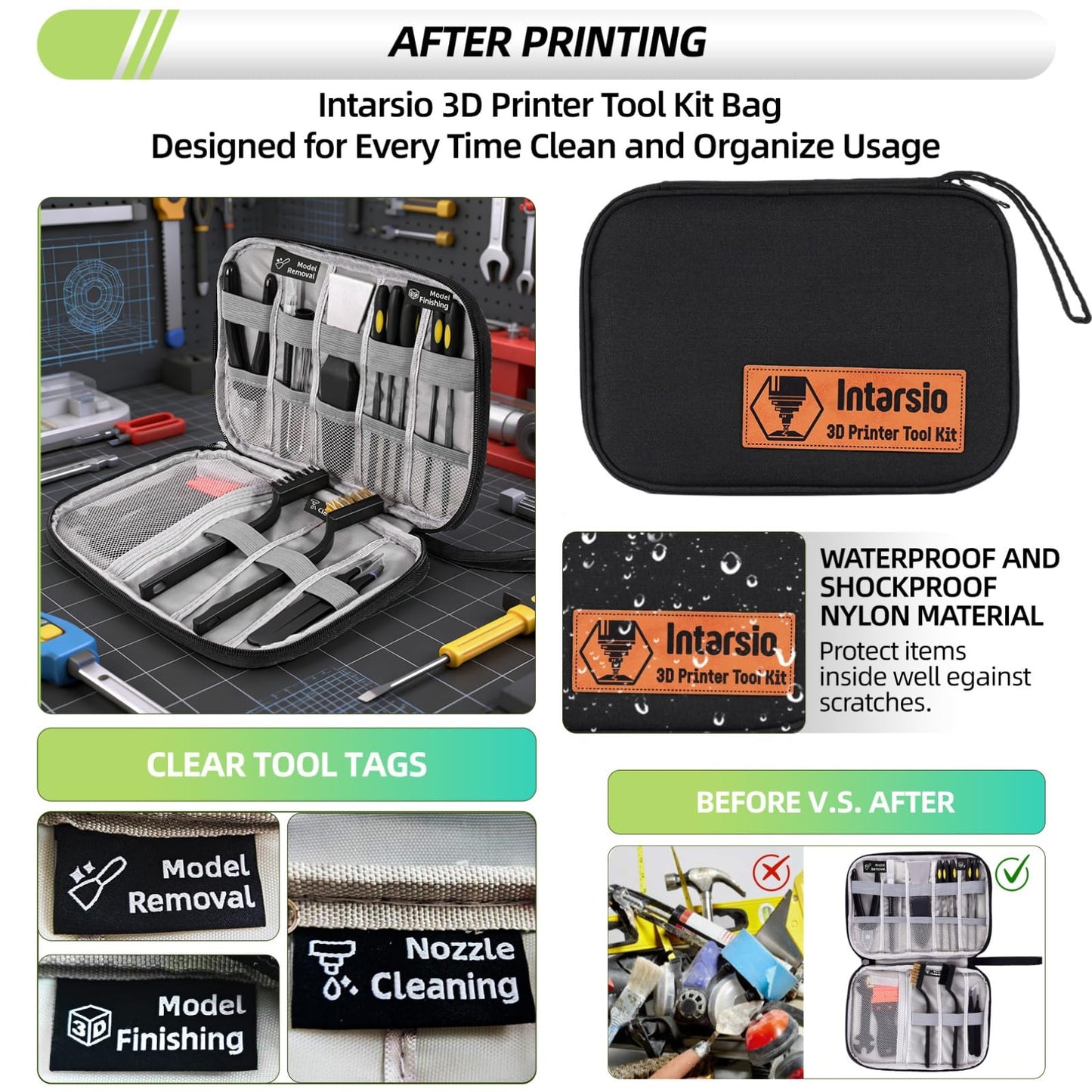 3D Printer Tools Kit, 34pcs 3D Printer Accessories for All FDM/SLA Printers Includes Nozzle Cleaning, Removal Scrapers, Finishing Tools, 5 Types of Files,Brushes, Wire Cutter, Engraving Knife