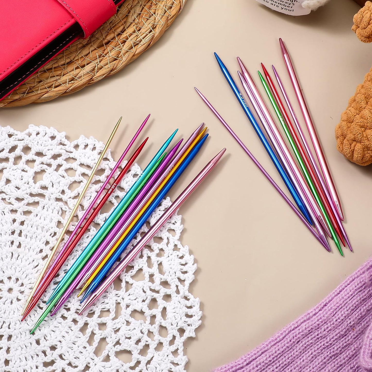Oqqlin Double Point Knitting Needles Set, 55 Pcs 6 Inch Aluminum Knitting Needles 11 Size Multicolor Straight Knitted Needle for Beginner, Handmade, Sweaters, Scarves, Any Weave Yarn Projects
