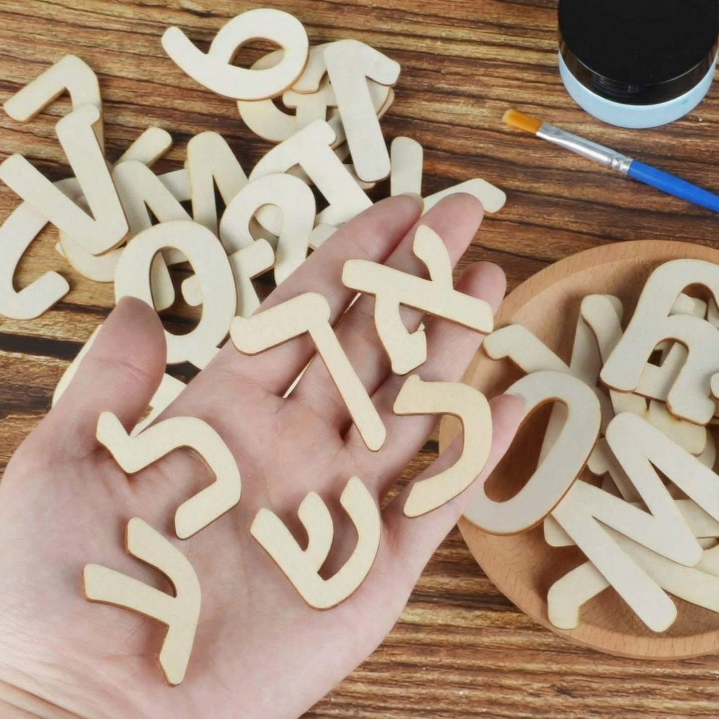 Silipull 108 PCS Hebrew Alphabet Letters Wood Hebrew Cut Letters 2'' Set of 27 Jewish Characters Jewish Script Gifts for Learning Fun Unfinished Crafts Teaching Materials Early Learning