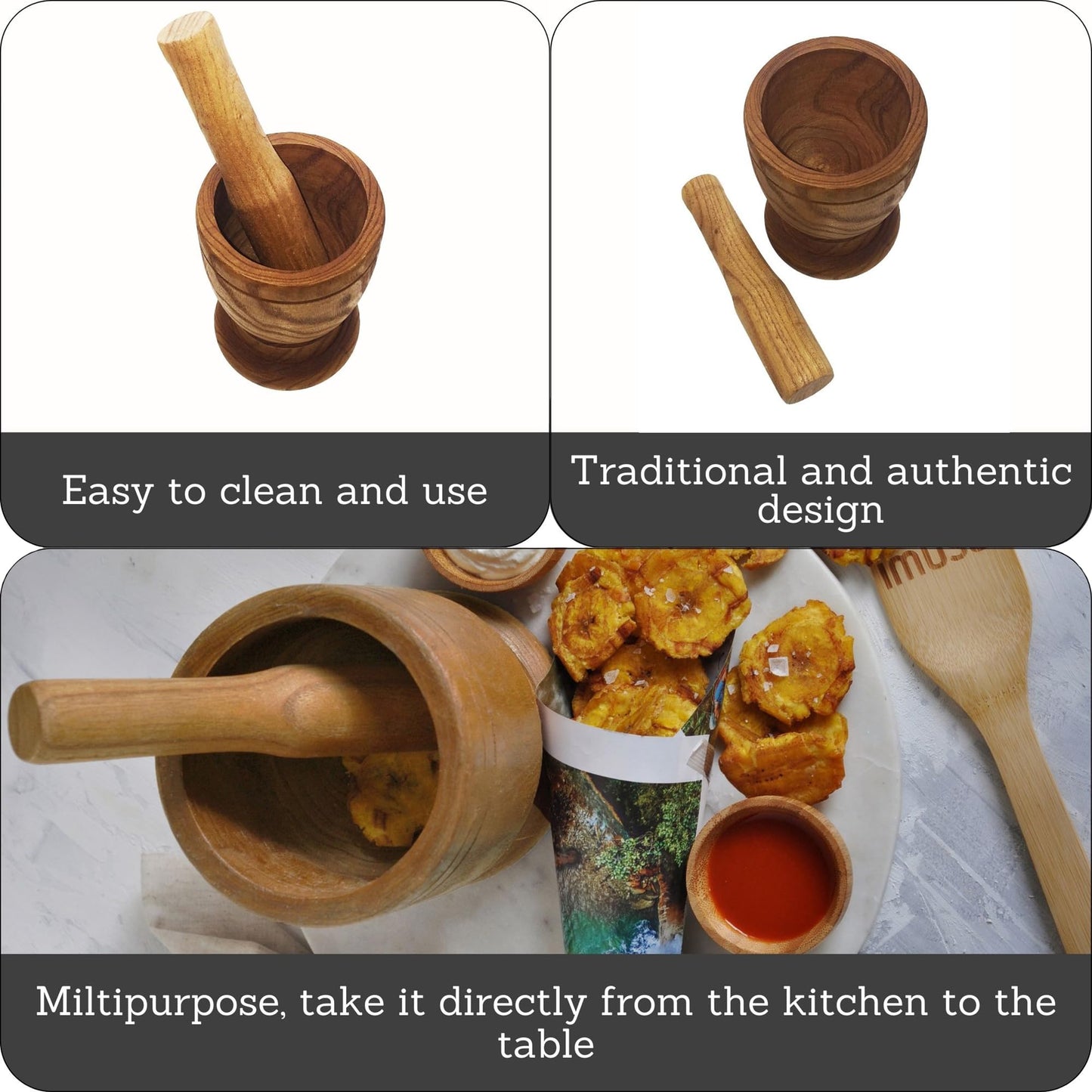 IMUSA USA LIS-005W Jumbo Mortar with Pestle, Wood