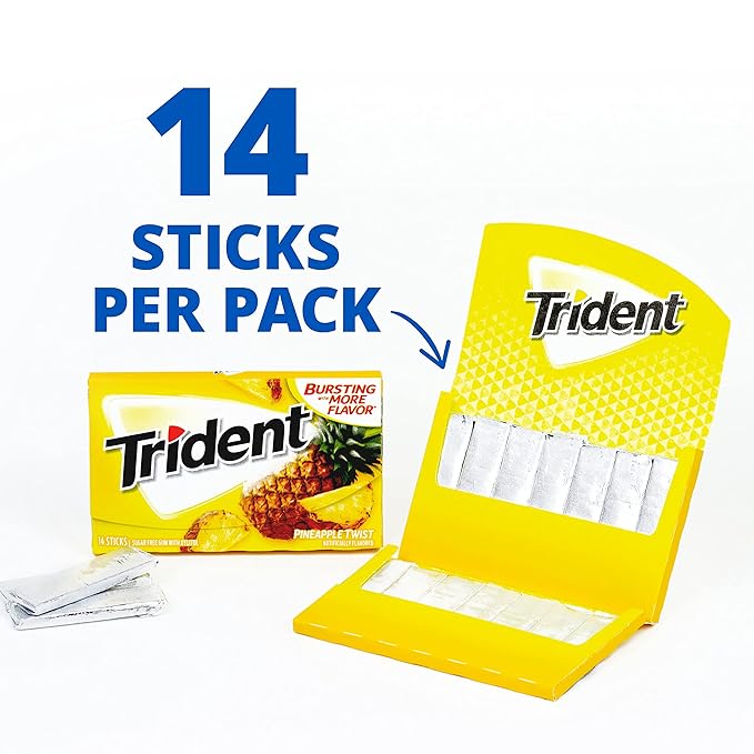 Trident Pineapple Twist Sugar-Free Chewing Gum, 12 Packs of 14 Pieces (168 Total Pieces)