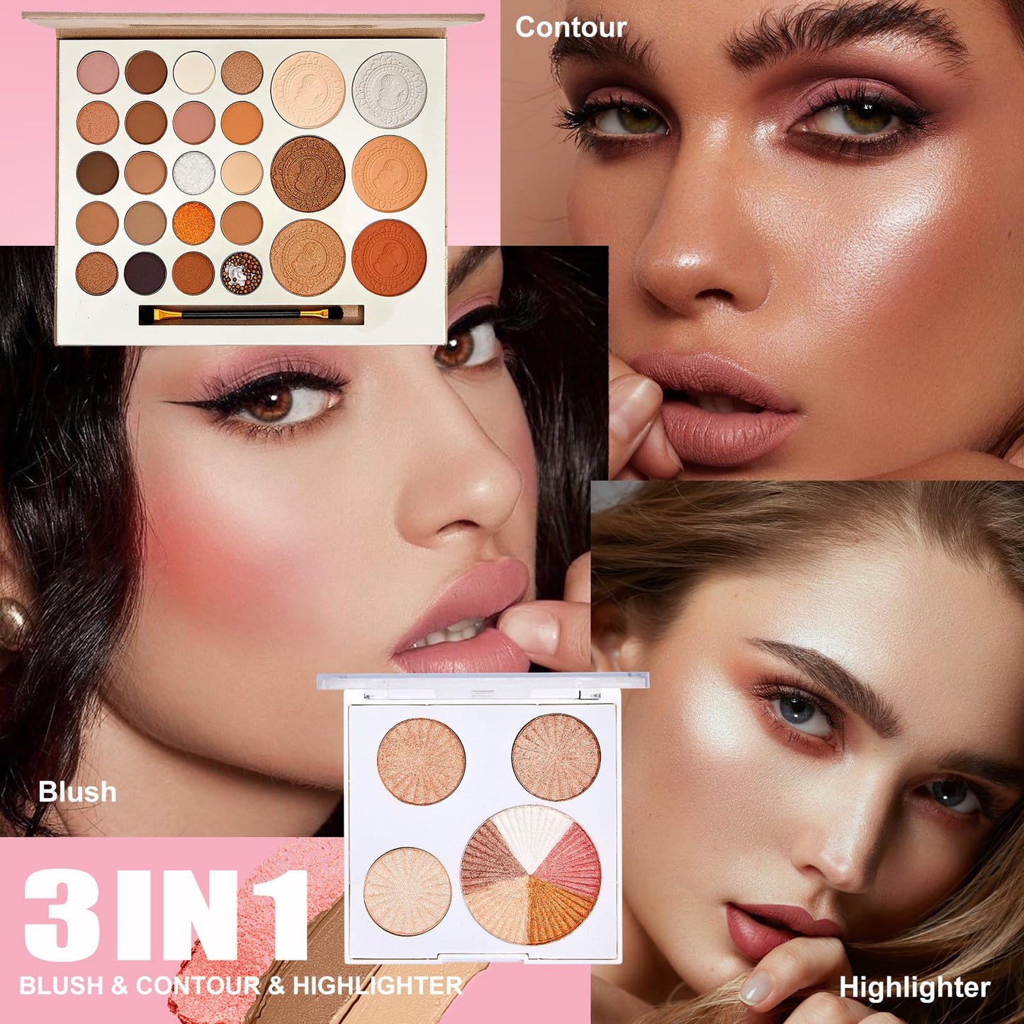 All in One Makeup Kit for Women Full Kit, Make Up Gift Set, Makeup Essential Bundle Includes Foundation Eyeshadow Palette Concealer Lipstick Eyeliner Eyebrow Stencils Mascara Cosmetic Brush Set