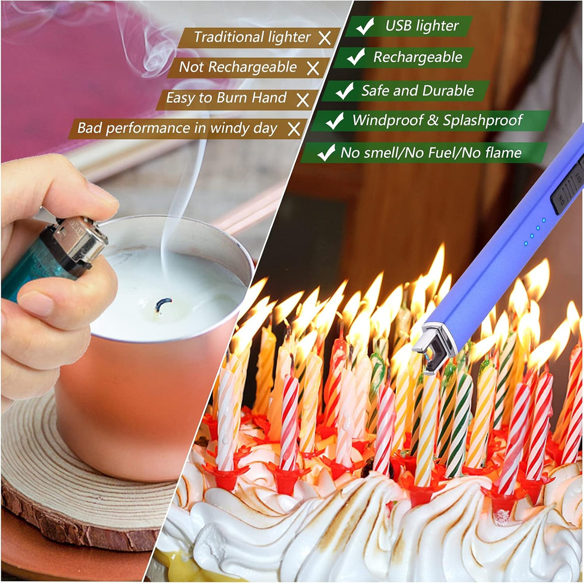 MEIRUBY Electric Candle Lighter, Christmas Stocking Stuffers Gifts for Women Mom Men Wife Sister, USB Arc Rechargeable Windproof Long Lighter for Candle BBQ Housewarming Birthday Gifts Idals