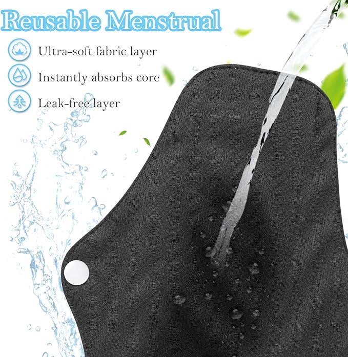PHOGARY 7 Packs Reusable Menstrual Pads with Wings, Breathable Mesh Surface Cloth Sanitary Pads for Heavy Flow with Wet Bag, Washable Overnight Cloth Panty Liners for Women