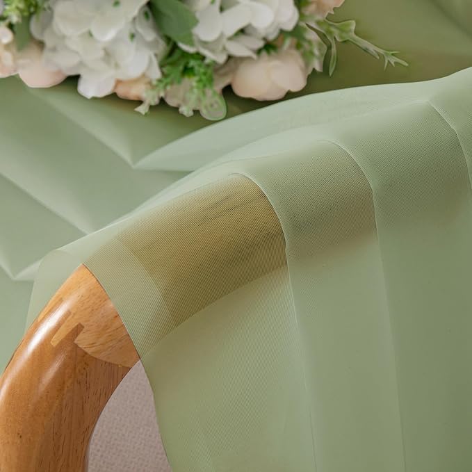 OVZME Light Green Sheer Curtains 90 Inches Long 2 Panels - Soft Light Filtering Window Sheer Panels for Living Room/Bedroom, Top Dual Rod Pocket, 1 Pair, Each 42Wx90L Inches