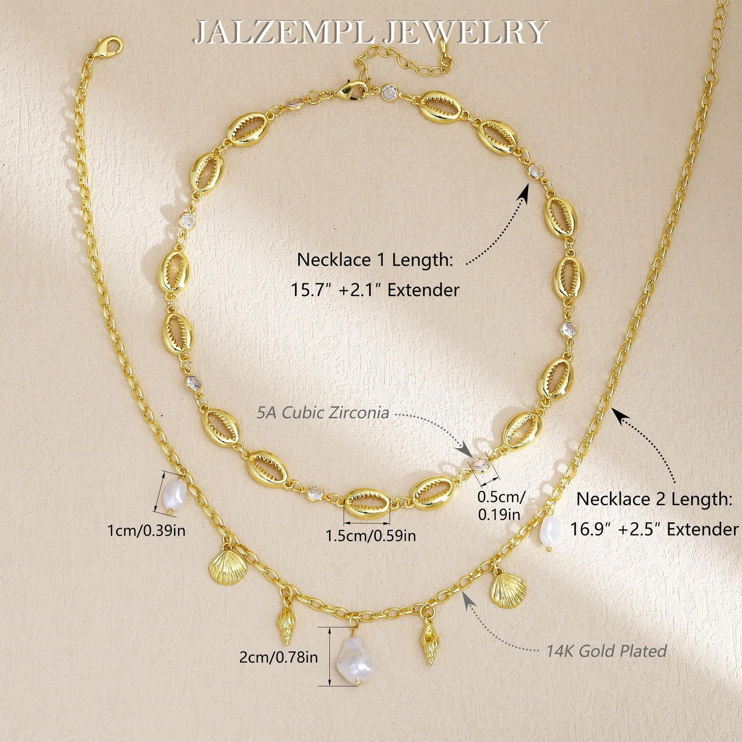 JALZEMPL Shell Charm Necklace For Women Stack Seashell Pearl Dainty Starfish Beach Layered 14k Gold Plated Pendant Summer Boho Jewelry Gifts (Style B)