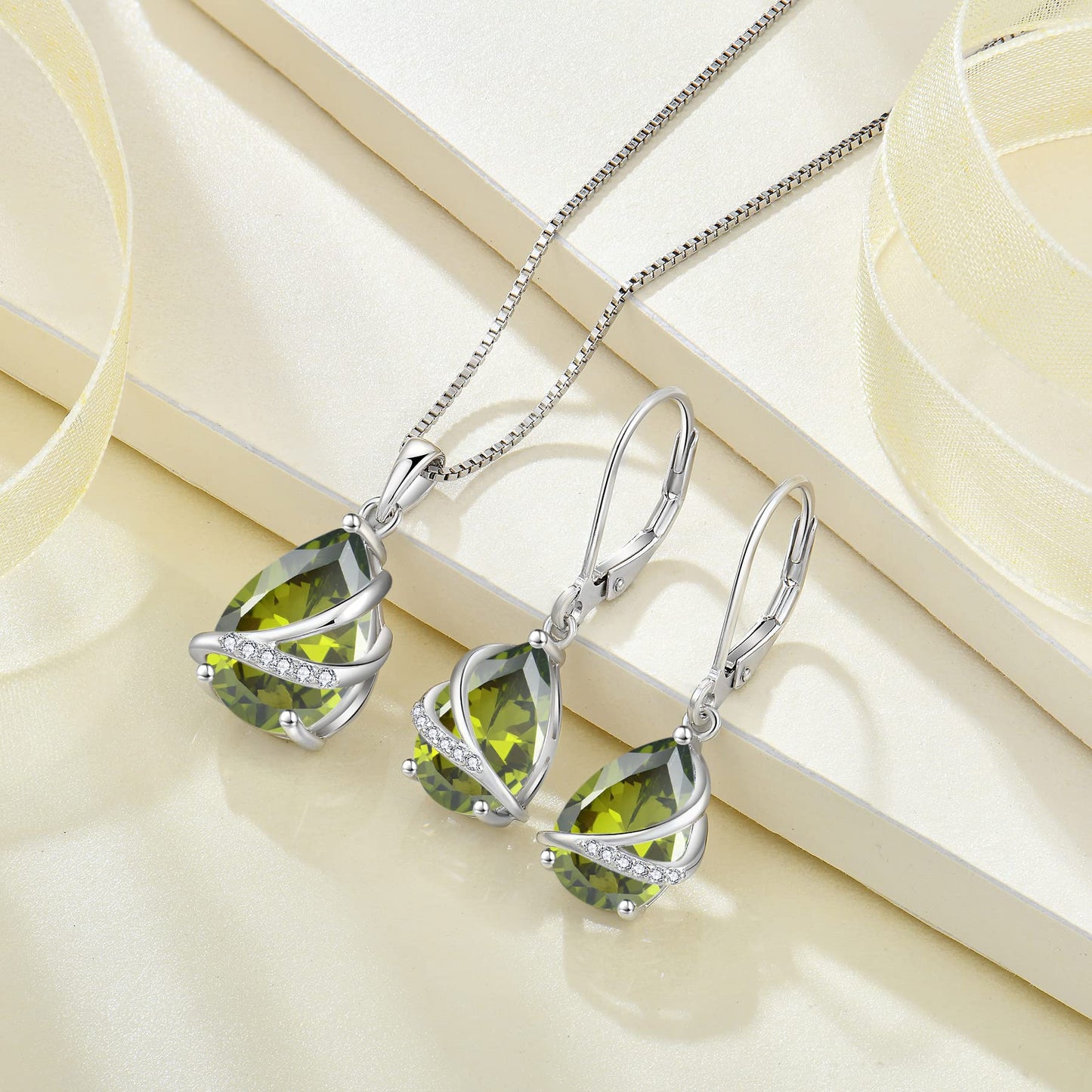 Rocayi Teardrop Peridot Earrings 925 Sterling Silver Dangle Drop Earrings August Birthstone Jewelry for Women
