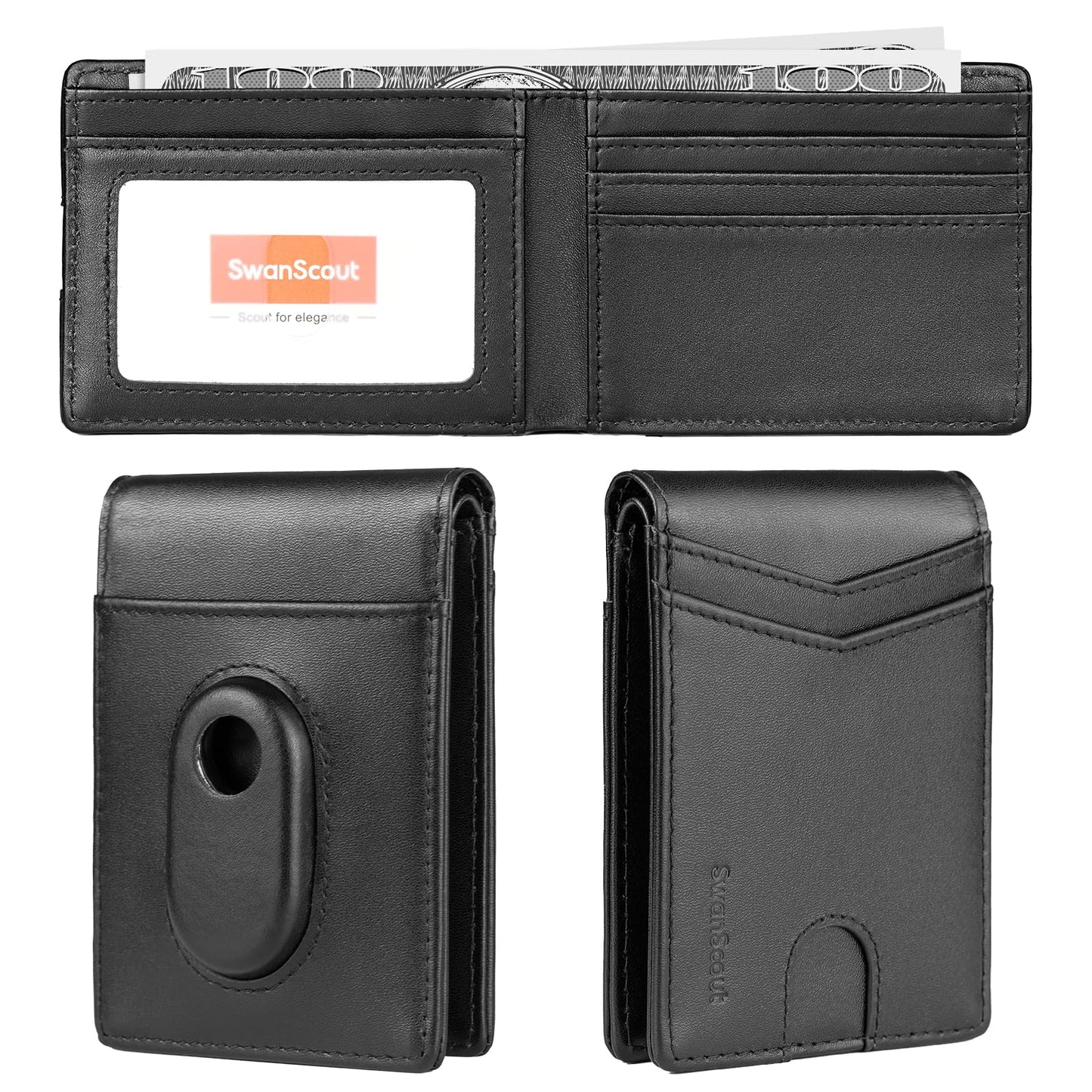 Wallet for Samsung Galaxy SmartTag2, Cash Pocket Version, RFID Blocking Genuine Leather Bifold Wallet With Gift Box (Not Include Tracker)