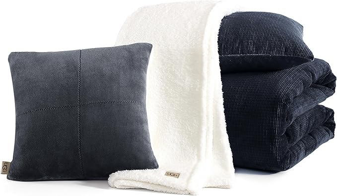UGG Remina Twin Comforter Set 4 Piece Bed in a Bag with Throw Blanket, Decorative Pillow, Sham, and Reversible Comforter Hypoallergenic Washable College Dorm Bedding, Twin XL, Navy Blue