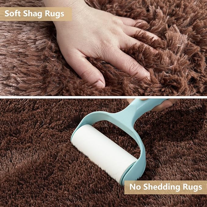 Shag Area Rugs for Bedroom Living Room,Brown 4X6 Ultra Soft Fluffy Area Rugs for Dorm, Indoor Carpet Nursery Rugs for Kids Girls Room Home Decor,Brown